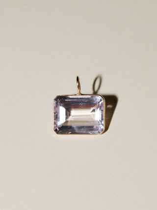 Petal Pink Beryl Emerald Cut Charm in 14k Yellow Gold