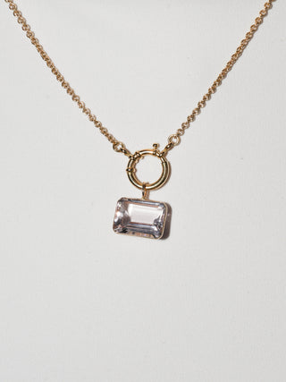 Petal Pink Beryl Emerald Cut Charm in 14k Yellow Gold