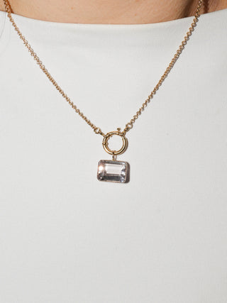 Petal Pink Beryl Emerald Cut Charm in 14k Yellow Gold