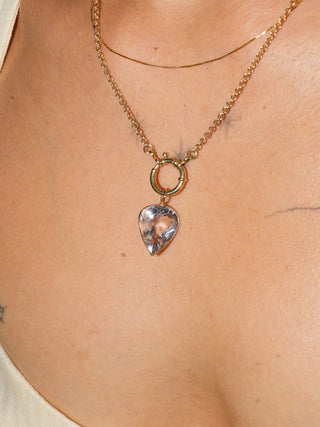 Love Dagger Pink Beryl Inverted Pear Cut Charm in Yellow 14k Gold