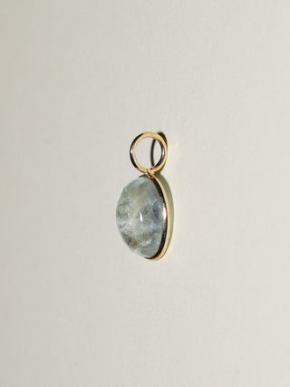 Patterns Blue Aquamarine Oval Cabochon Charm in Yellow 14k Gold