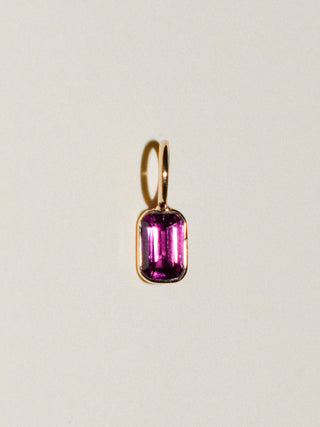 Wine Garnet Baguette Cut Charm in Yellow 14k Gold