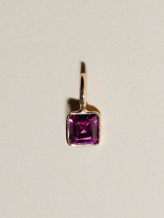 Magenta Garnet Square Cut Charm in Yellow 14k Gold