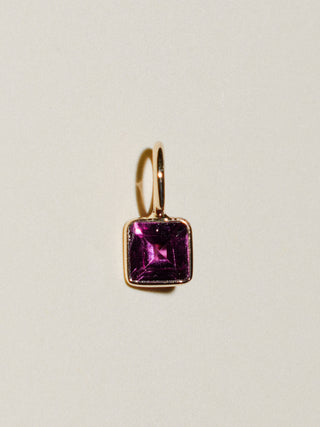 Magenta Garnet Square Cut Charm in Yellow 14k Gold
