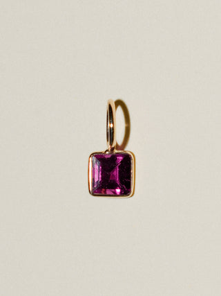 Vivid Viola Garnet Square Cut Charm in 14k Yellow Gold