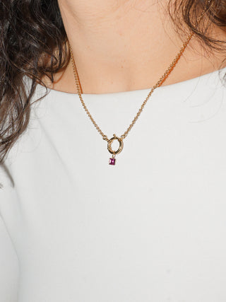 Vivid Viola Garnet Square Cut Charm in 14k Yellow Gold