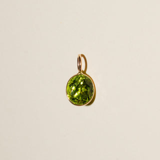 White Grape Peridot Oval Cut Charm in Yellow 14k Gold