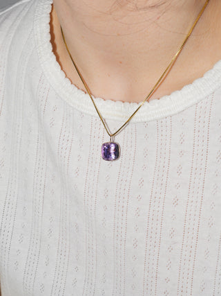 Party Punch Pink Amethyst Cushion Cut Charm in Yellow 14k Gold