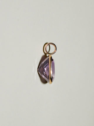 Party Punch Pink Amethyst Cushion Cut Charm in Yellow 14k Gold
