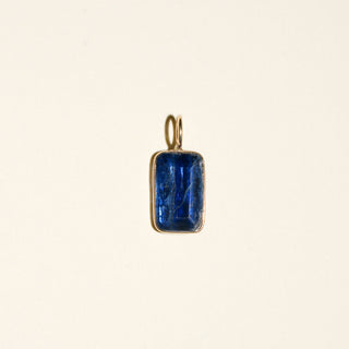 Blue Kyanite Emerald Cut Charm in 14k Yellow Gold