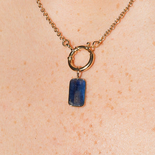 Blue Kyanite Emerald Cut Charm 2 in 14k Yellow Gold