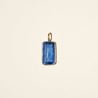 Blue Kyanite Emerald Cut Charm 3 in 14k Yellow Gold