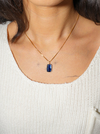 Rich Deep Blue Kyanite Emerald Cut Charm in Yellow 14k Gold