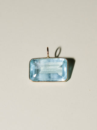 Water Aquamarine East West Emerald Cut Charm in Yellow 14k Gold