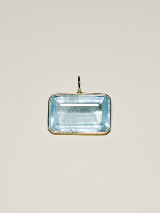 Water Aquamarine East West Emerald Cut Charm in Yellow 14k Gold