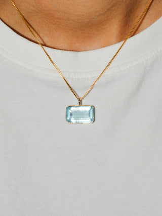 Water Aquamarine East West Emerald Cut Charm in Yellow 14k Gold