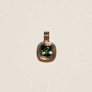 Fairway Green Tourmaline Triple Cushion Cut Charm in Yellow 14k Gold