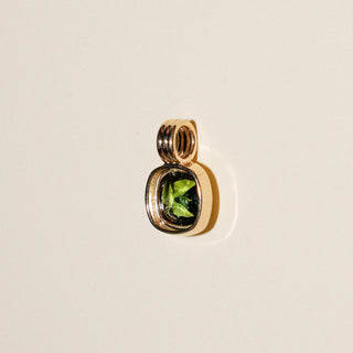 Fairway Green Tourmaline Triple Cushion Cut Charm in Yellow 14k Gold