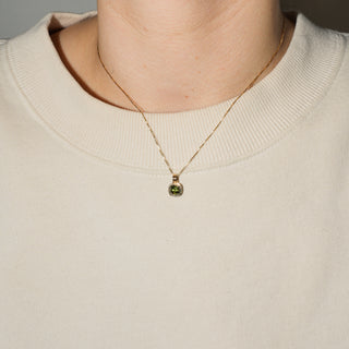 English Ivy Green Tourmaline Triple Cushion Cut Charm in Yellow 14k Gold