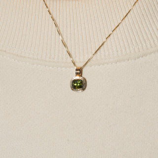 English Ivy Green Tourmaline Triple Cushion Cut Charm in Yellow 14k Gold