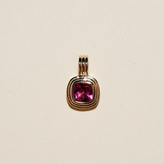 Pink Yarrow Tourmaline Triple Cushion Cut Charm in Yellow 14k Gold