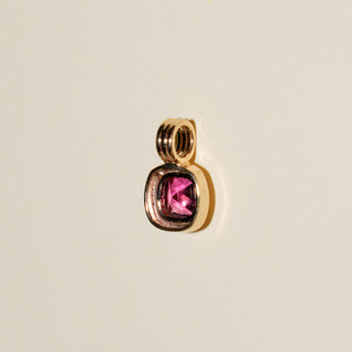 Pink Yarrow Tourmaline Triple Cushion Cut Charm in Yellow 14k Gold