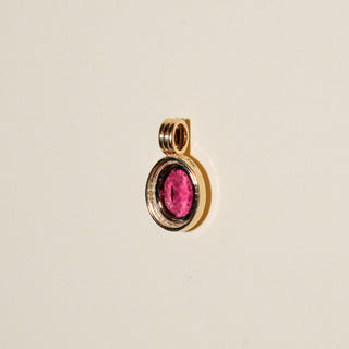 Cerise Pink Tourmaline Triple Oval Cut Charm in Yellow 14k Gold