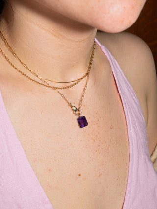 Devilsbit Amethyst Emerald Cut Charm in Yellow 14k Gold