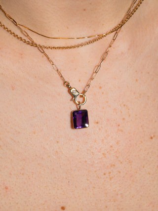 Devilsbit Amethyst Emerald Cut Charm in Yellow 14k Gold