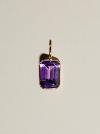 Bright Amethyst Emerald Cut Charm in 14k Yellow Gold