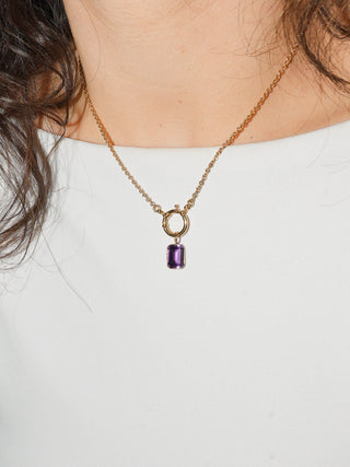 Bright Amethyst Emerald Cut Charm in 14k Yellow Gold