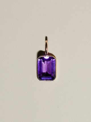 Purple Sequin Amethyst Emerald Cut Charm in Yellow 14k Gold