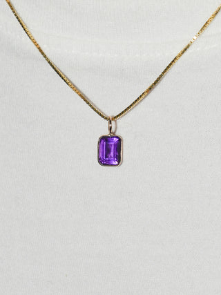 Purple Sequin Amethyst Emerald Cut Charm in Yellow 14k Gold