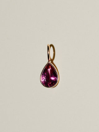 Pink Peacock Pink Tourmaline Teardrop Cut Charm in Yellow 14k Gold