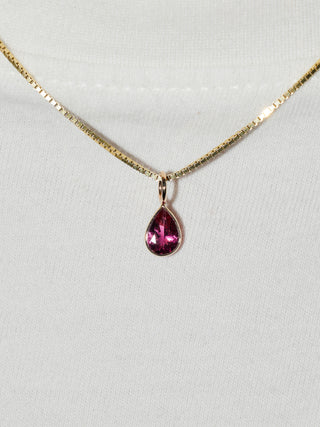 Pink Peacock Pink Tourmaline Teardrop Cut Charm in Yellow 14k Gold