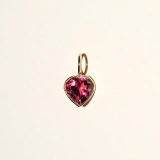 Magenta Tourmaline Heart Cut Charm in Yellow 14k Gold