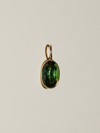 Scallion Green Tourmaline Oval Cut Charm in Yellow 14k Gold