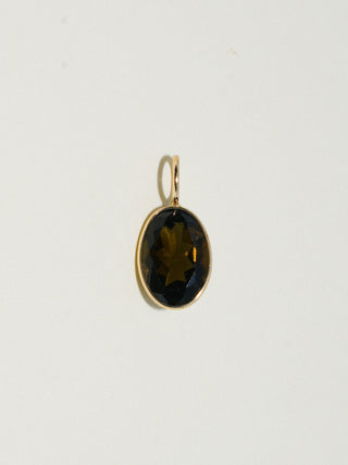 Midnight Rain Black Tourmaline Oval Cut Charm in Yellow 14k Gold