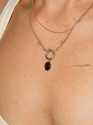 Midnight Rain Black Tourmaline Oval Cut Charm in Yellow 14k Gold