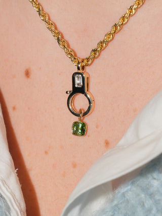 Limon Green Tourmaline Cushion Cut Charm in Yellow 14k Gold