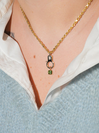 Limon Green Tourmaline Cushion Cut Charm in Yellow 14k Gold