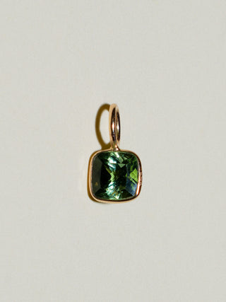Limon Green Tourmaline Cushion Cut Charm in Yellow 14k Gold