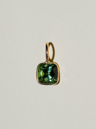 Limon Green Tourmaline Cushion Cut Charm in Yellow 14k Gold