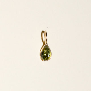 Lime Green Tourmaline Teardrop Cut Charm in Yellow 14k Gold