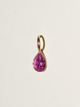Steel Pink Tourmaline Teardrop Cut Charm in Yellow 14k Gold