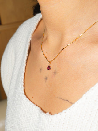 Steel Pink Tourmaline Teardrop Cut Charm in Yellow 14k Gold