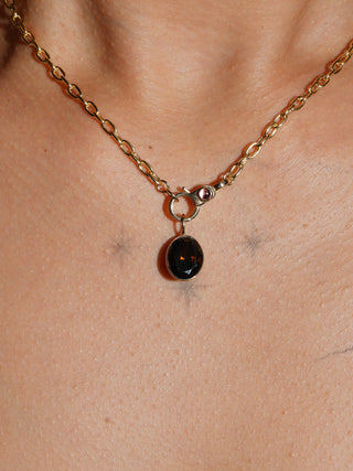 All Hallo's Eve Black Tourmaline Oval Cut Charm in Yellow 14k Gold