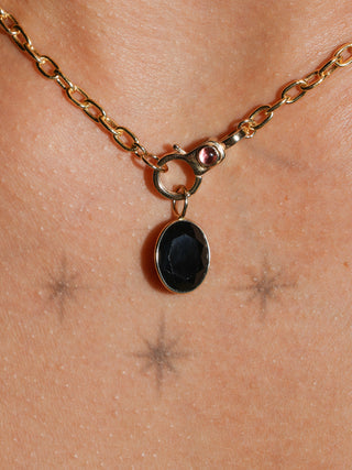 Kitty Cat Black Tourmaline Oval Cut Charm in Yellow 14k Gold