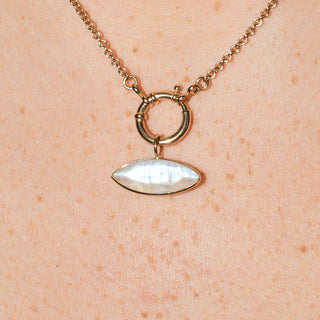 Iridescent Moonstone Marquise Cut Charm in 14k Yellow Gold