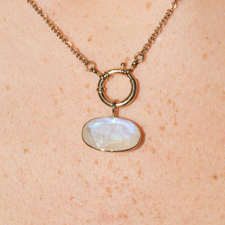 Iridescent Moonstone Cushion Cut Charm in 14k Yellow Gold